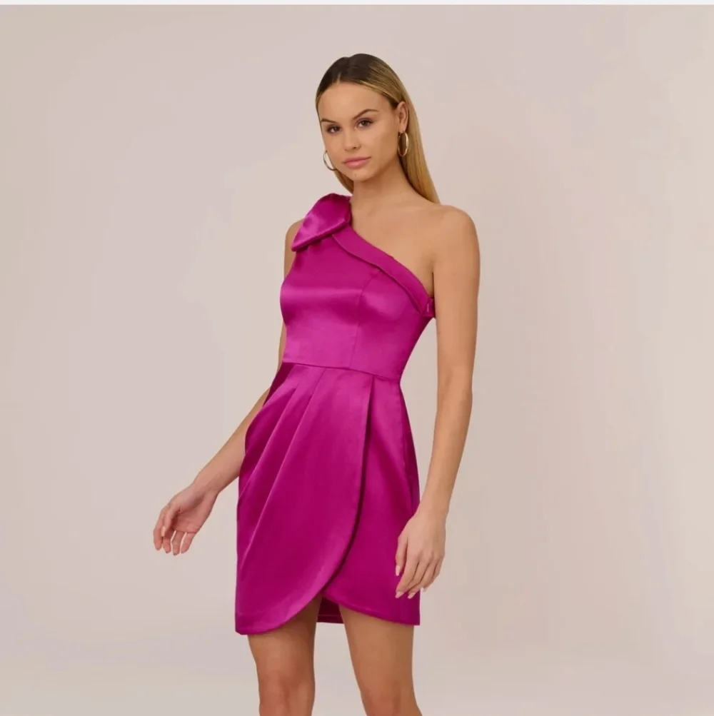 New!Aidan by Aidan Mattox Satin Bow One-Shoulder Mini Dress Y2K Cottagecore Retr - Picture 1 of 16